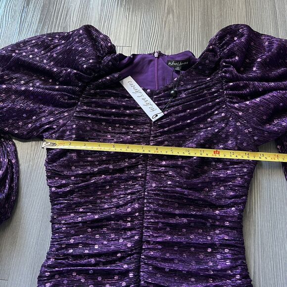 For Love And Lemons Dress Extra Small La Villette Polkadot Mini Ruched Purple - Picture 9 of 14